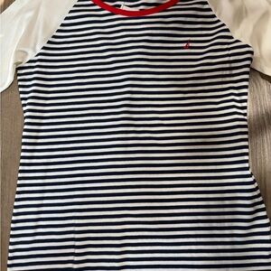 Striped Raglan Sleeve Top with Red Accent